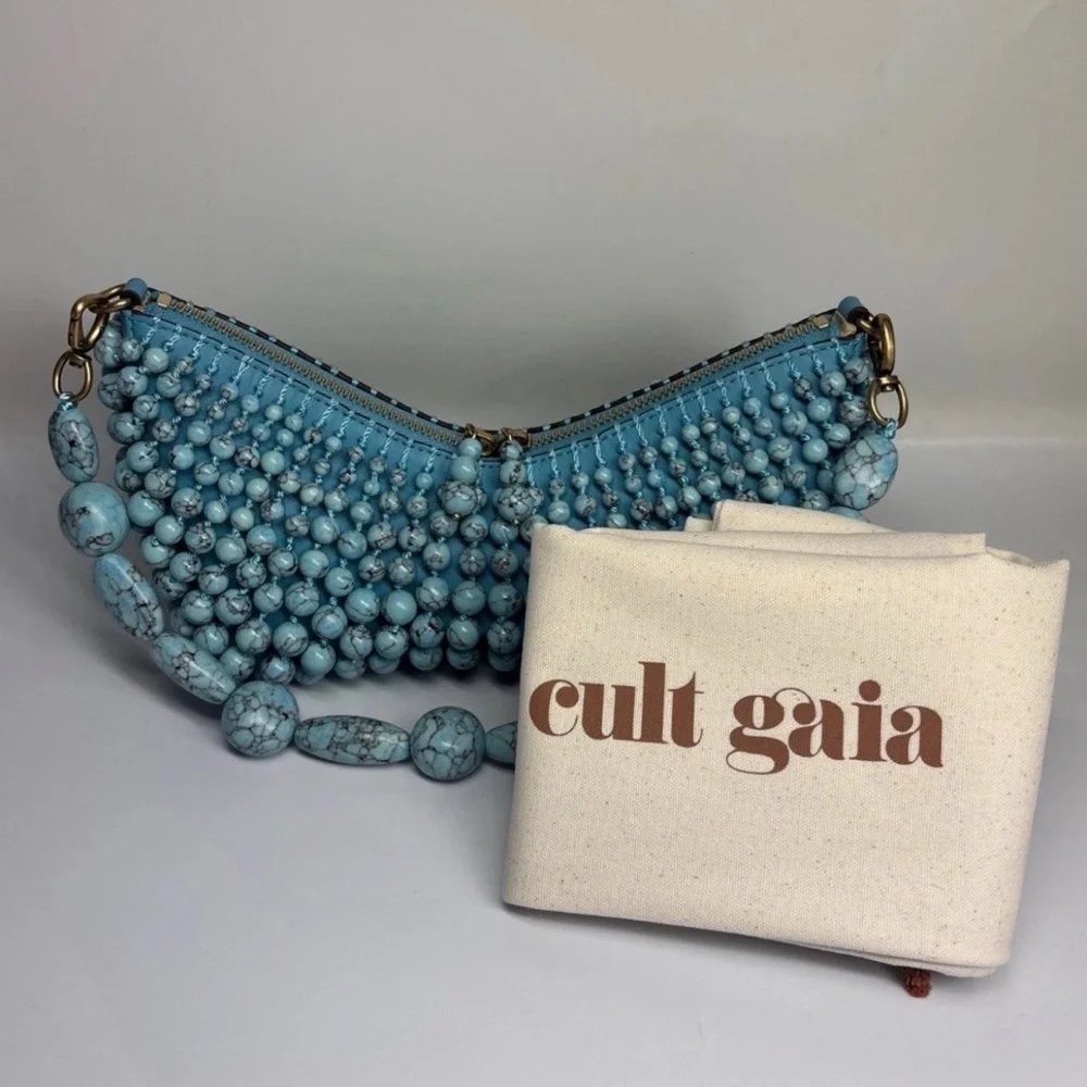 Cult Gaia Mercier Shoulder Bag Ibiza Turquoise Beaded Clutch NWT - Picture 2 of 6